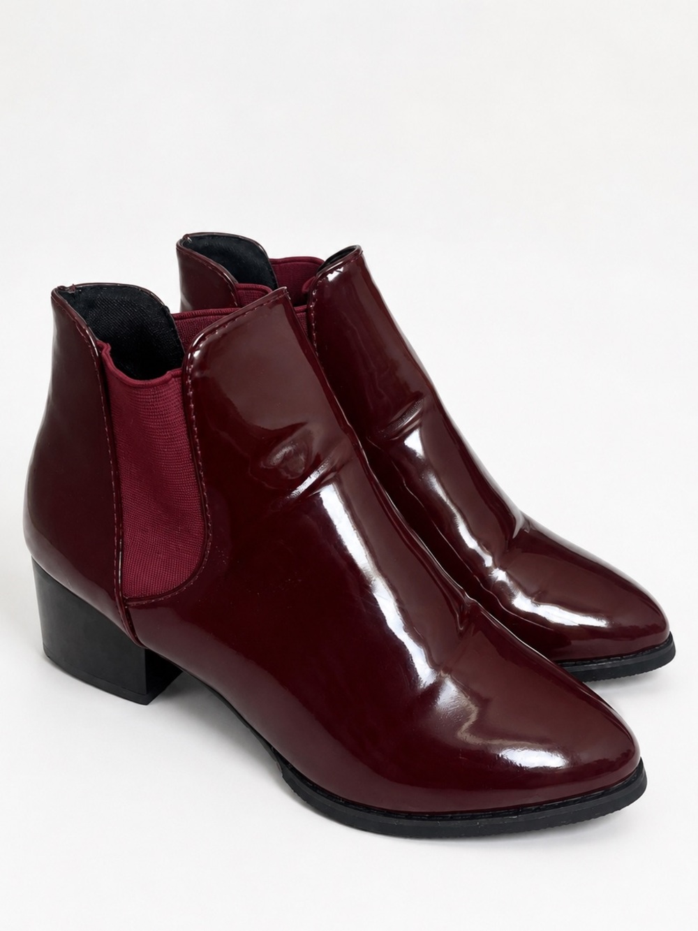 Wine Red 🍷Patent Pointed Toe Ankle Chelsea Boots SIZE 6